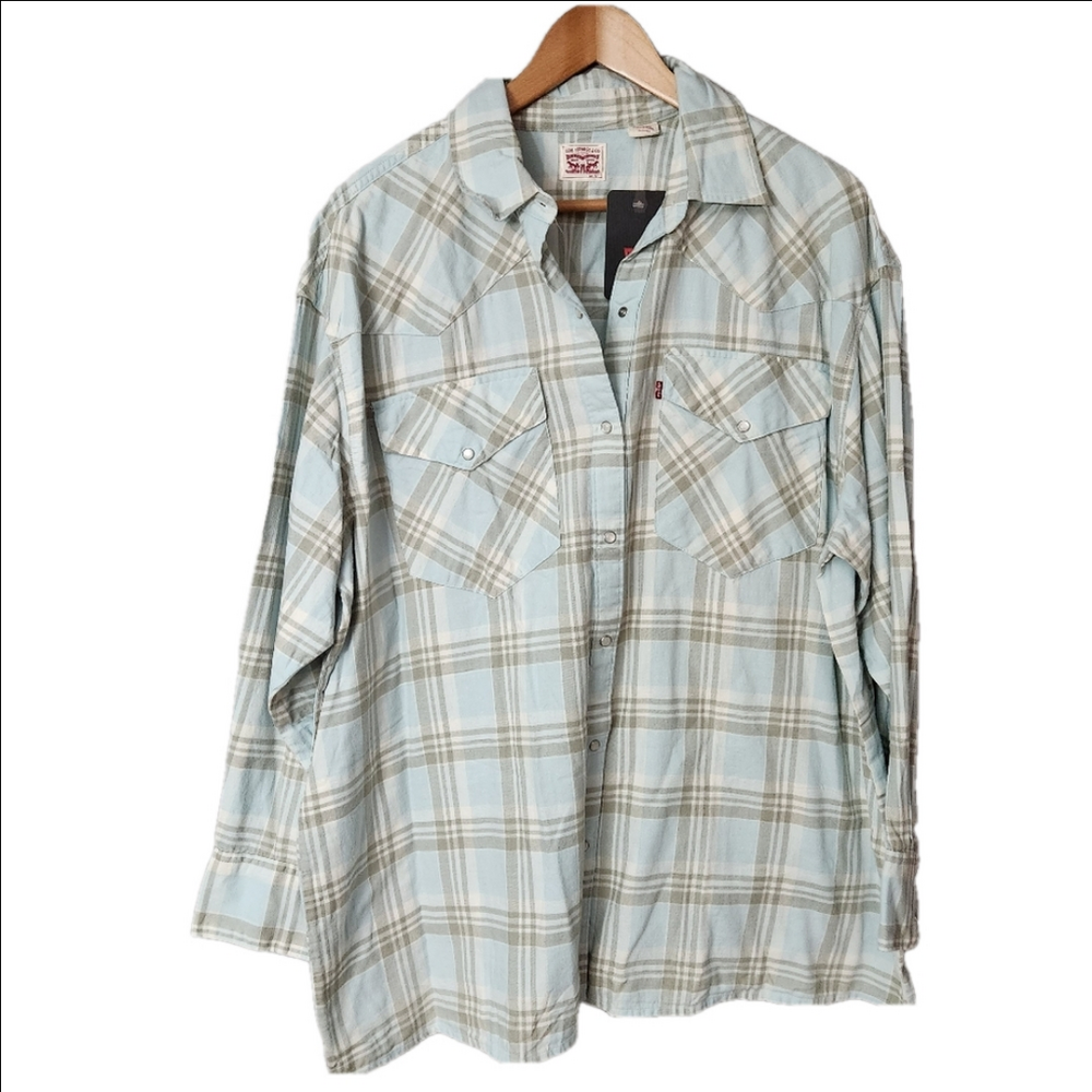 NWT Levi’s Plaid Pearl Snap Button-Down flannel shirt oversized XL